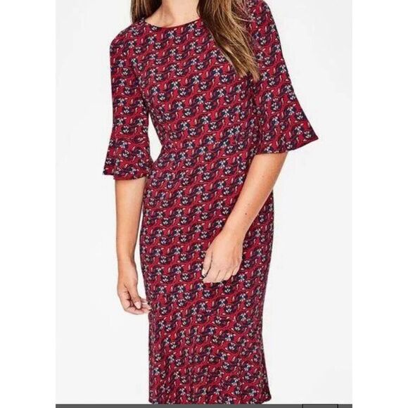 Boden Wall Flower red poinsettia flippy pencil dress - Picture 1 of 14